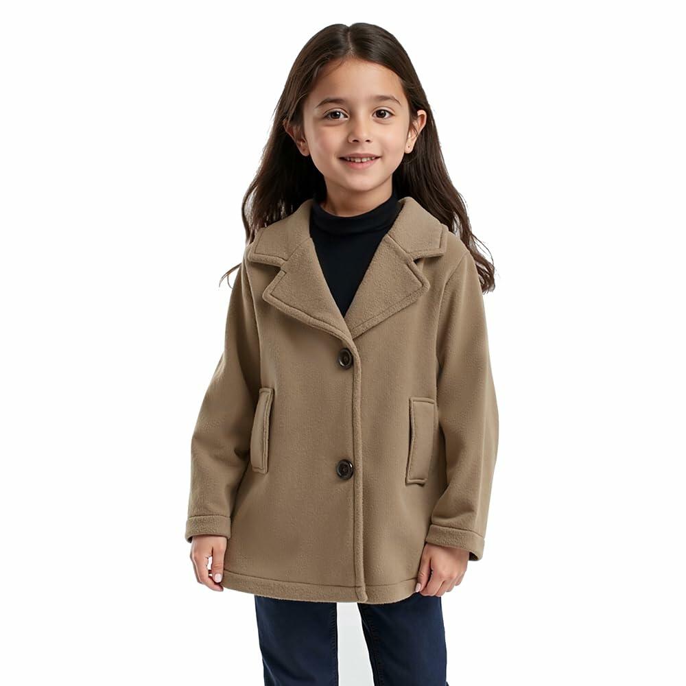 VKOMEO Girls Fleece Winter Coat Lapel Peacoat Khaki Size 2-3T