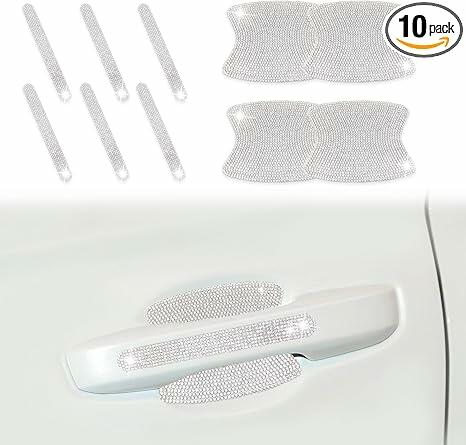 KEVWR 10pcs Bling Rhinestone Car Door Handle Stickers Protective Film Colorful