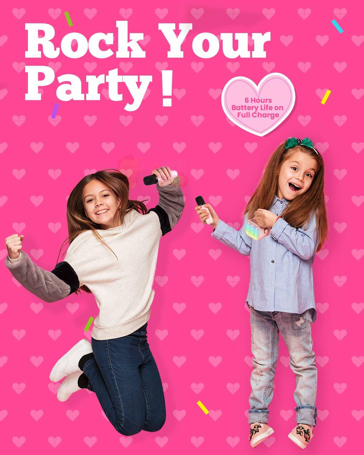 VERKB Kids Karaoke Machine Bluetooth Speaker 2 Wireless Mics Pink