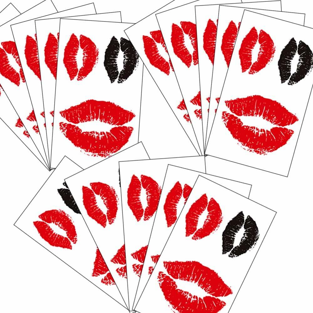 LEOARS Valentines Lip Temporary Tattoo Stickers Waterproof Red Black 15-Sheet