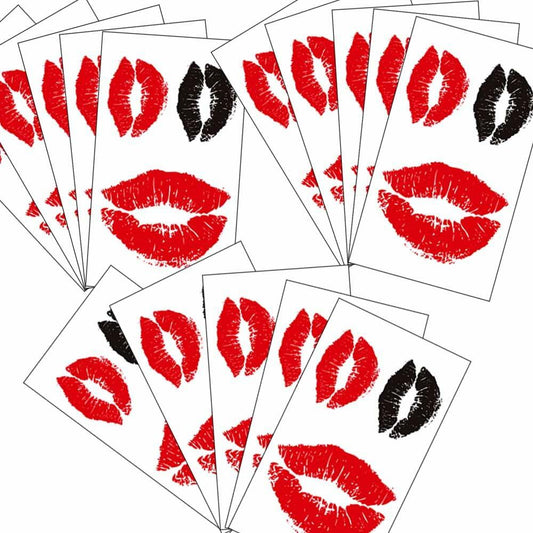 LEOARS Valentines Lip Temporary Tattoo Stickers Waterproof Red Black 15-Sheet