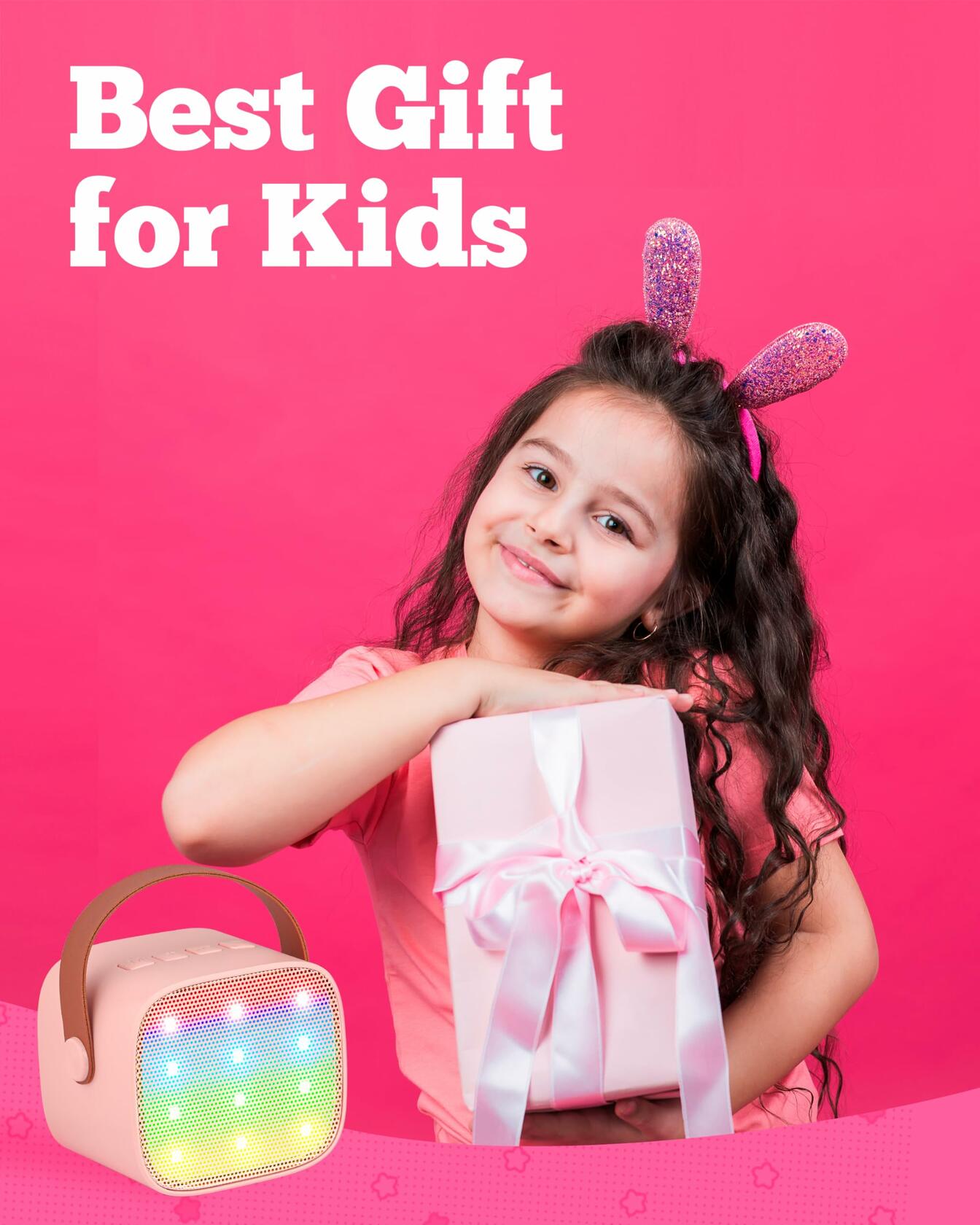 VERKB Kids Karaoke Machine Bluetooth Speaker 2 Wireless Mics Pink