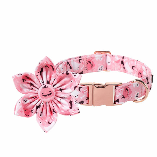 Lionet Paws Halloween Dog Collar Pink Cotton Adjustable Small Size