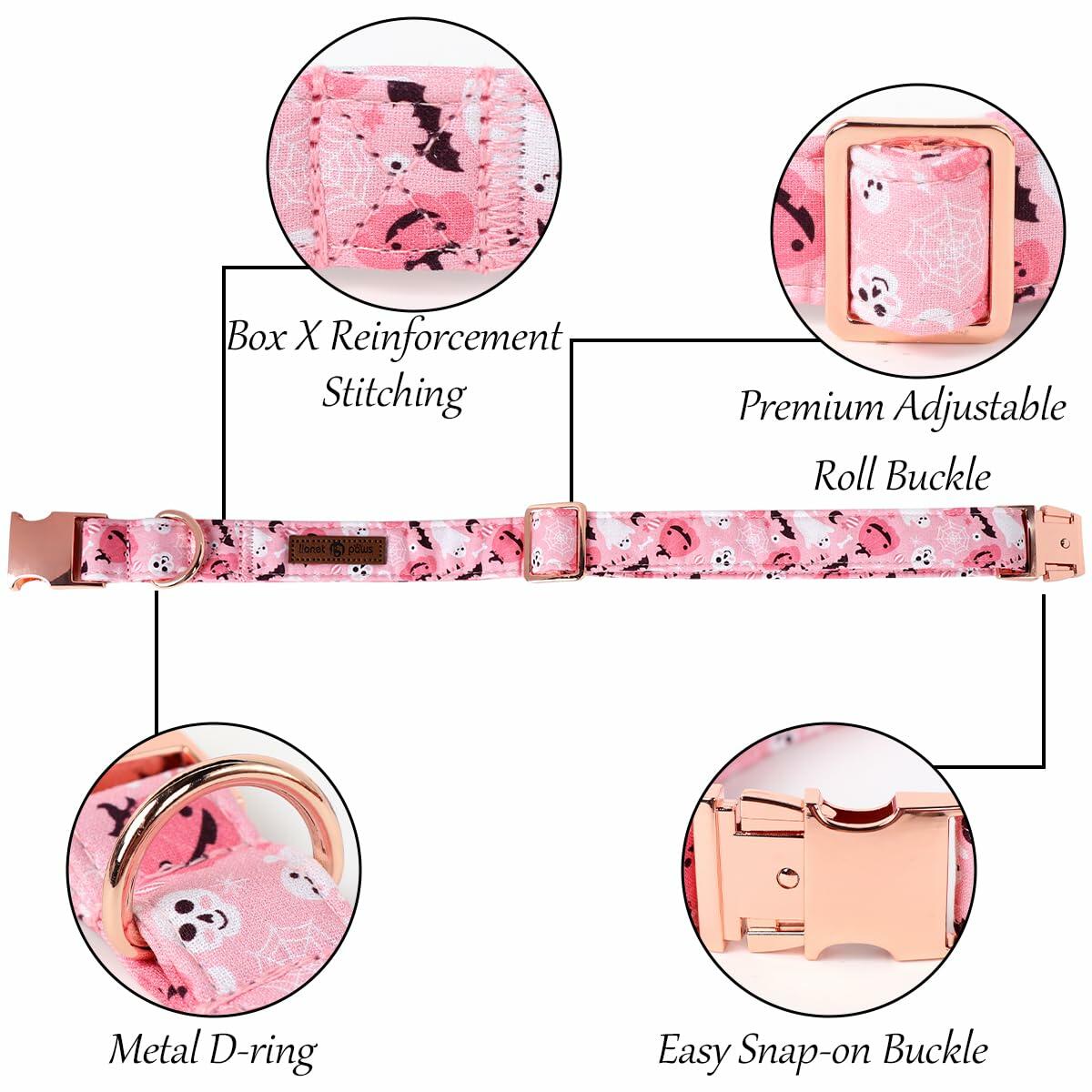 Lionet Paws Halloween Dog Collar Pink Cotton Adjustable Small Size