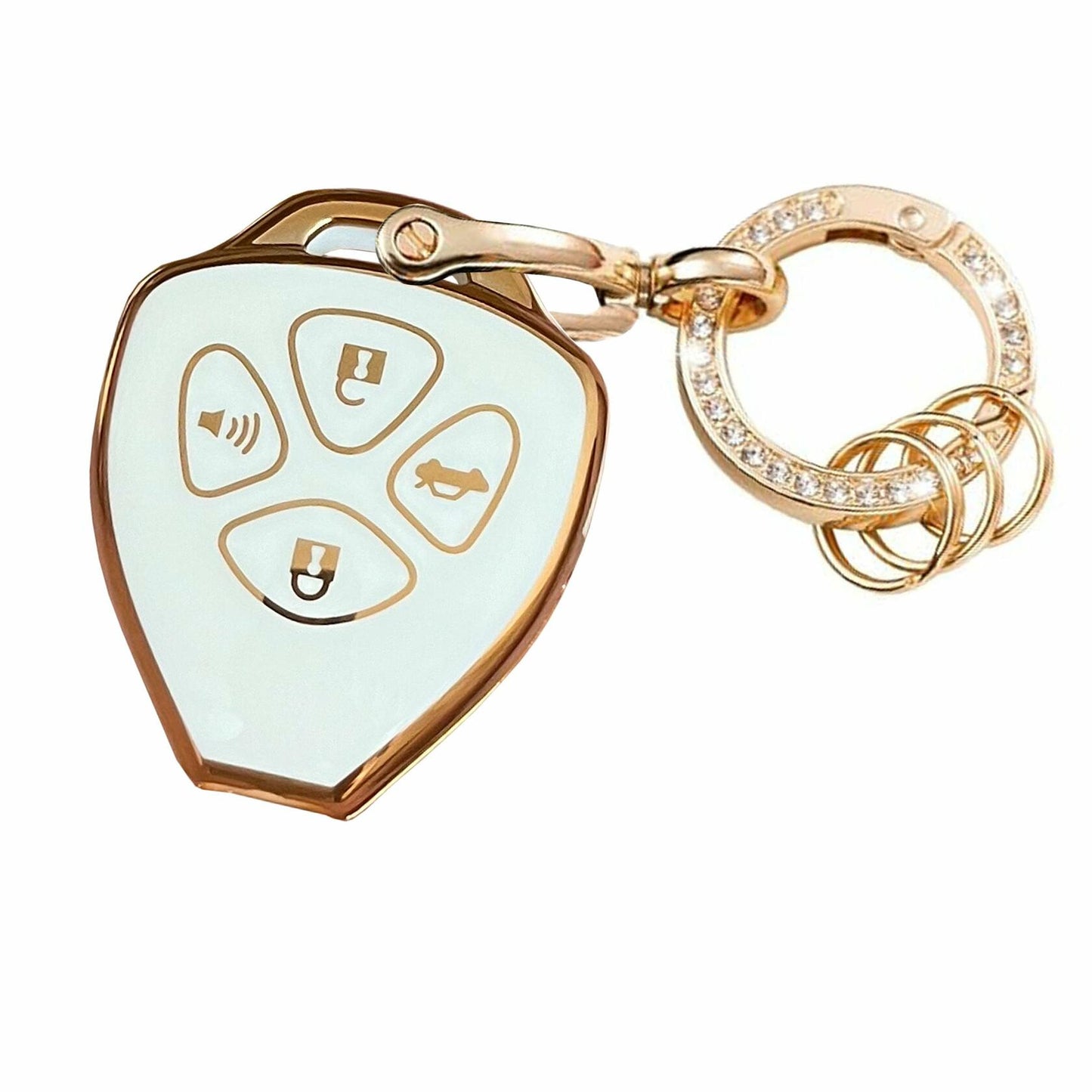 TAPAYICA Toyota Key Fob Cover 4 Buttons White-Gold TPU Shell with Keychain