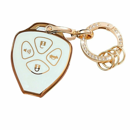 TAPAYICA Toyota Key Fob Cover 4 Buttons White-Gold TPU Shell with Keychain
