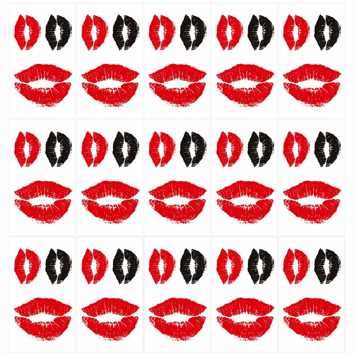 LEOARS Valentines Lip Temporary Tattoo Stickers Waterproof Red Black 15-Sheet