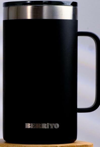 Berriyo 22oz Stainless Steel Insulated Coffee Mug w/ Handle & Sliding Lid Black