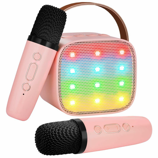 VERKB Kids Karaoke Machine Bluetooth Speaker 2 Wireless Mics Pink
