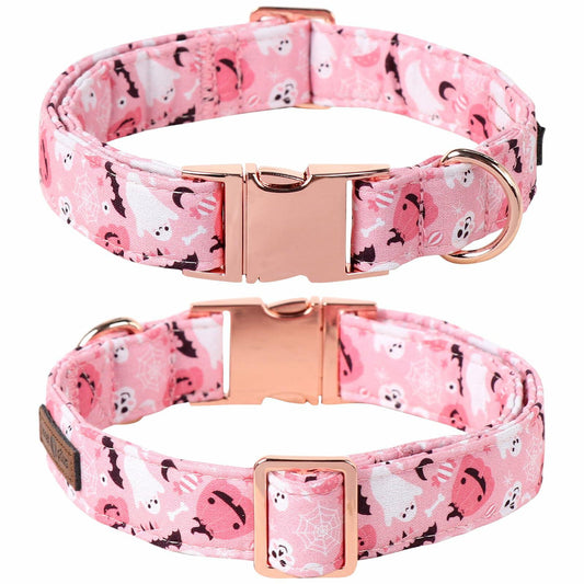 Lionet Paws Halloween Dog Collar Pink Cotton Adjustable Small Size