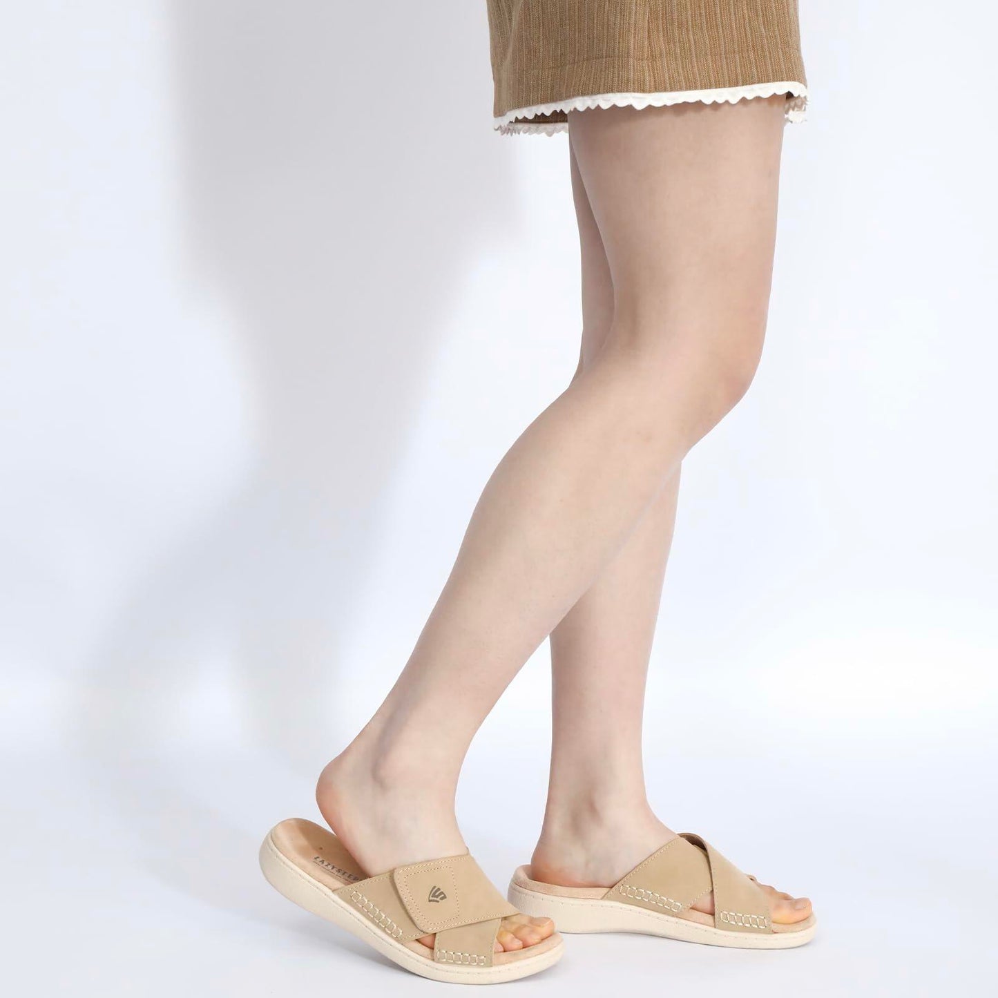 LazyStep Women’s Adjustable Cross Sandals Arch Support Beige Size 8