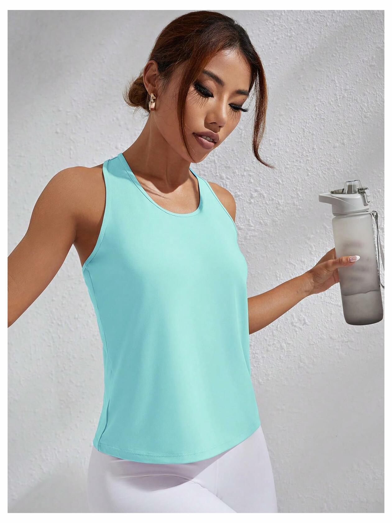 OYOANGLE Women's Sleeveless Racer Back Sports Tank Top Light Blue Size XL