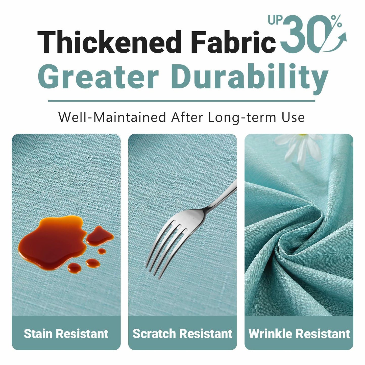 Laolitou Square Tablecloth 60x60in Blue Linen Waterproof Washable