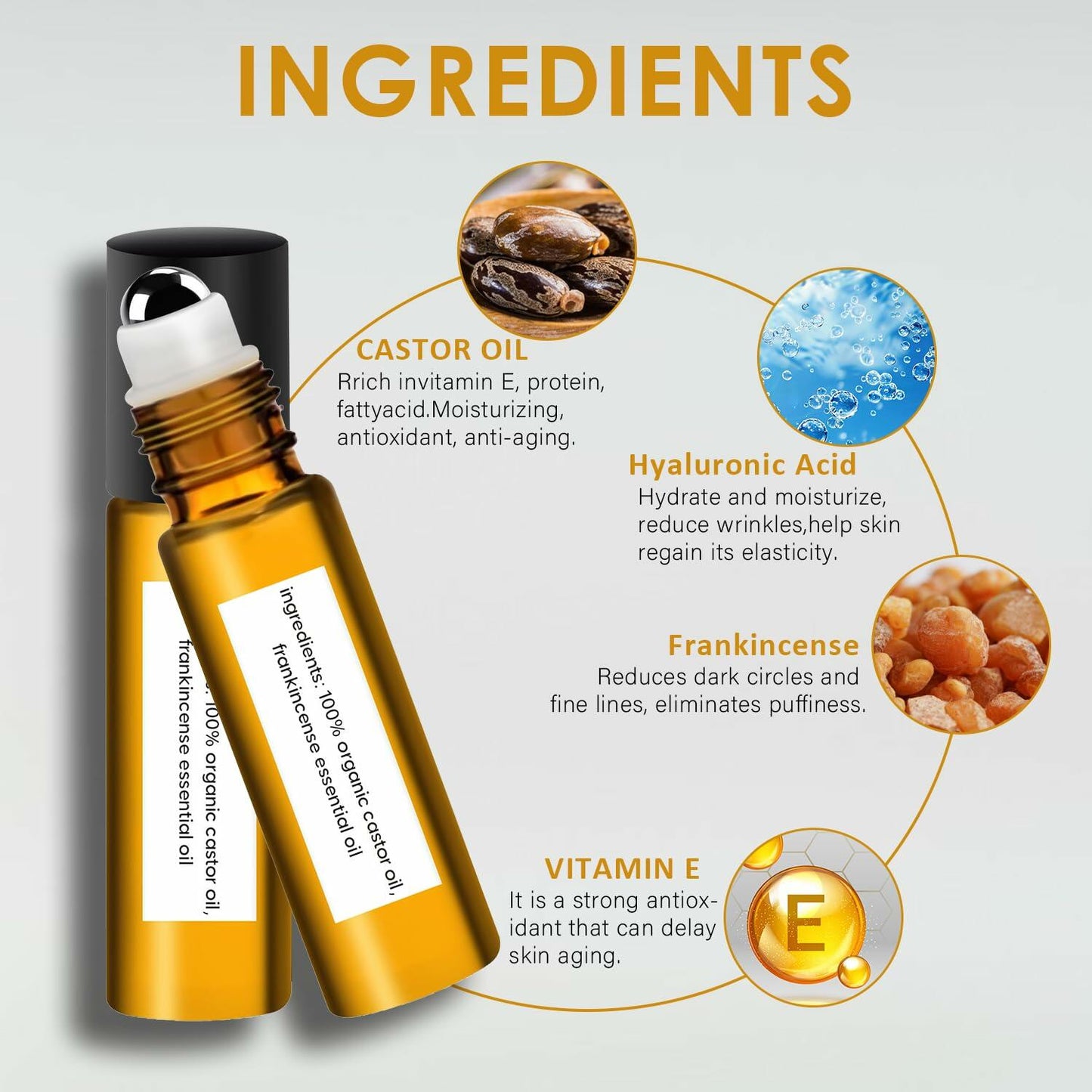 WEEMAY Eye Essence Castor & Frankincense Oil Roller Ball 0.33oz 3 Pcs