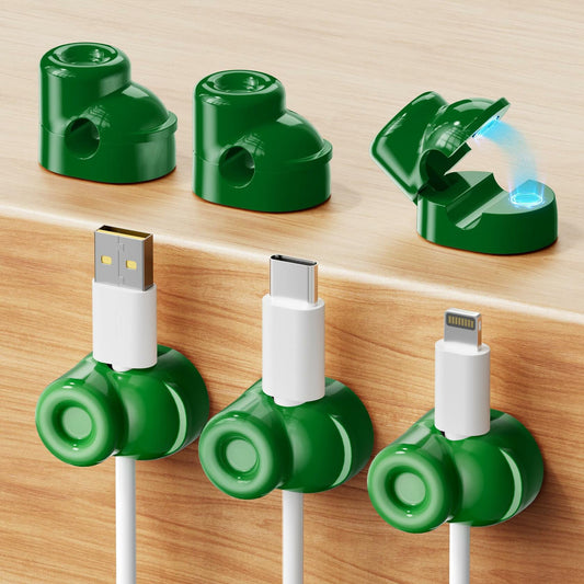 gliship 6 Pack Magnetic Cable Clips Adjustable Cord Holder Green