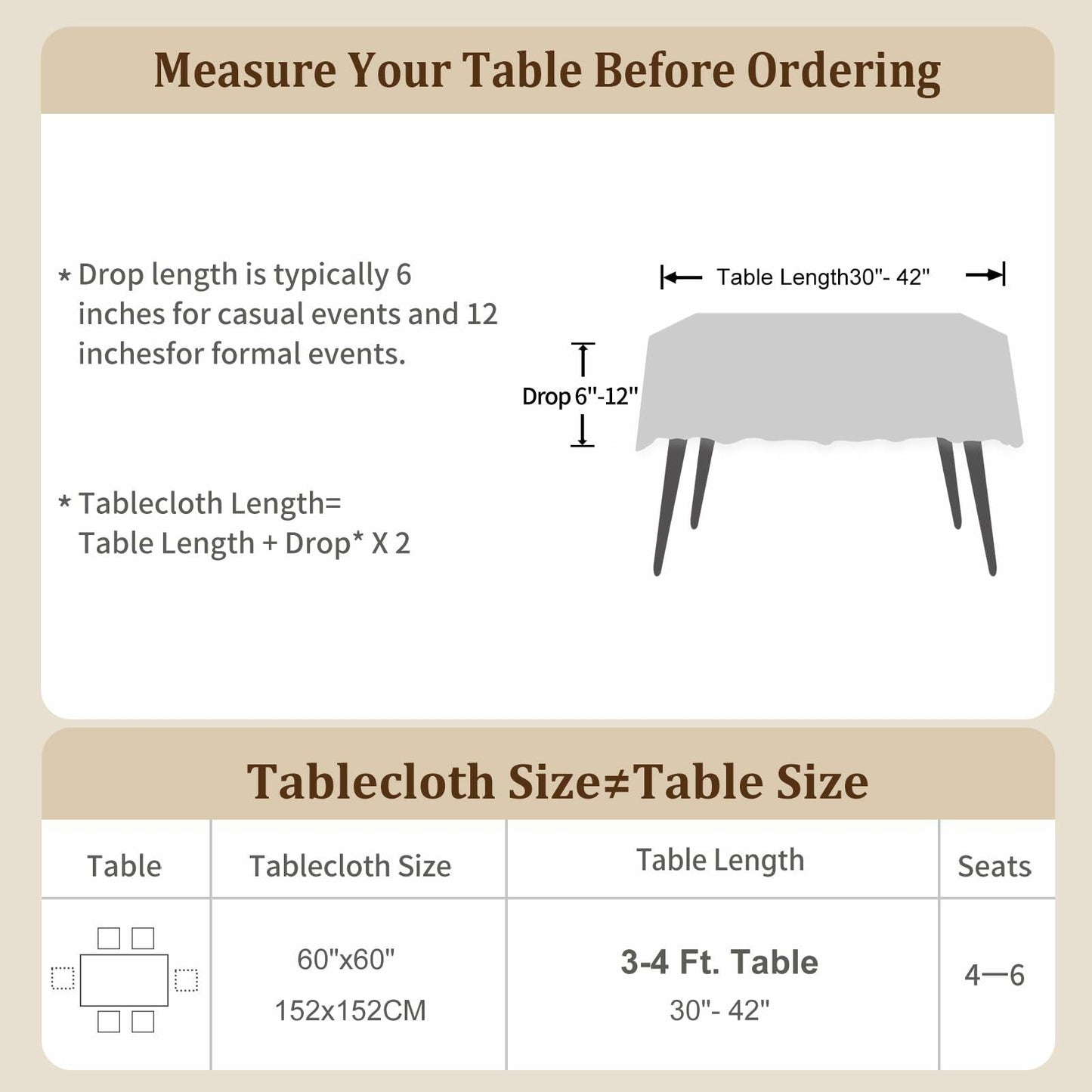 Laolitou Square Tablecloth 60x60in Blue Linen Waterproof Washable