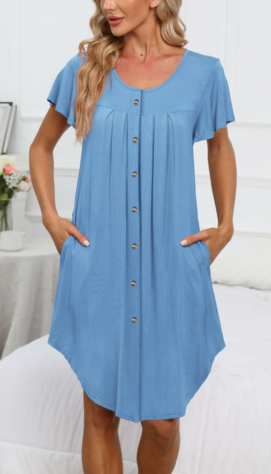 Bestshow Women's Short Sleeve Pleated Nightgown Soft Nightshirt Sleepwear XXL