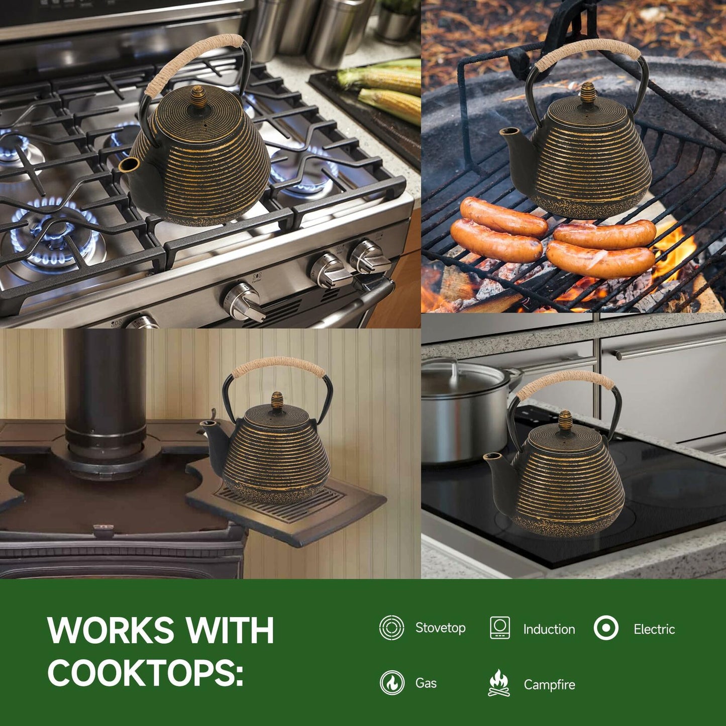 MIDIMORI Cast Iron Teapot Japanese Stovetop Enameled 34oz ANNUAL RING