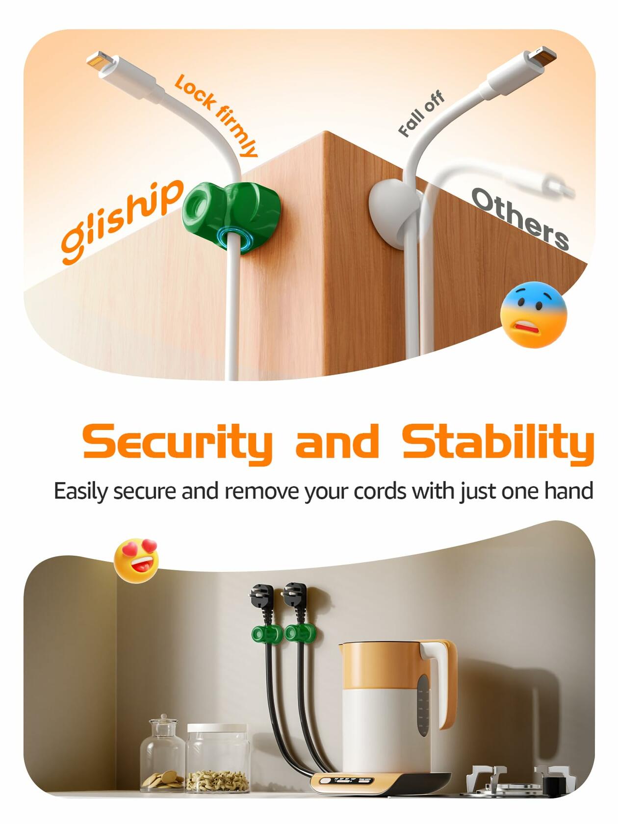 gliship 6 Pack Magnetic Cable Clips Adjustable Cord Holder Green