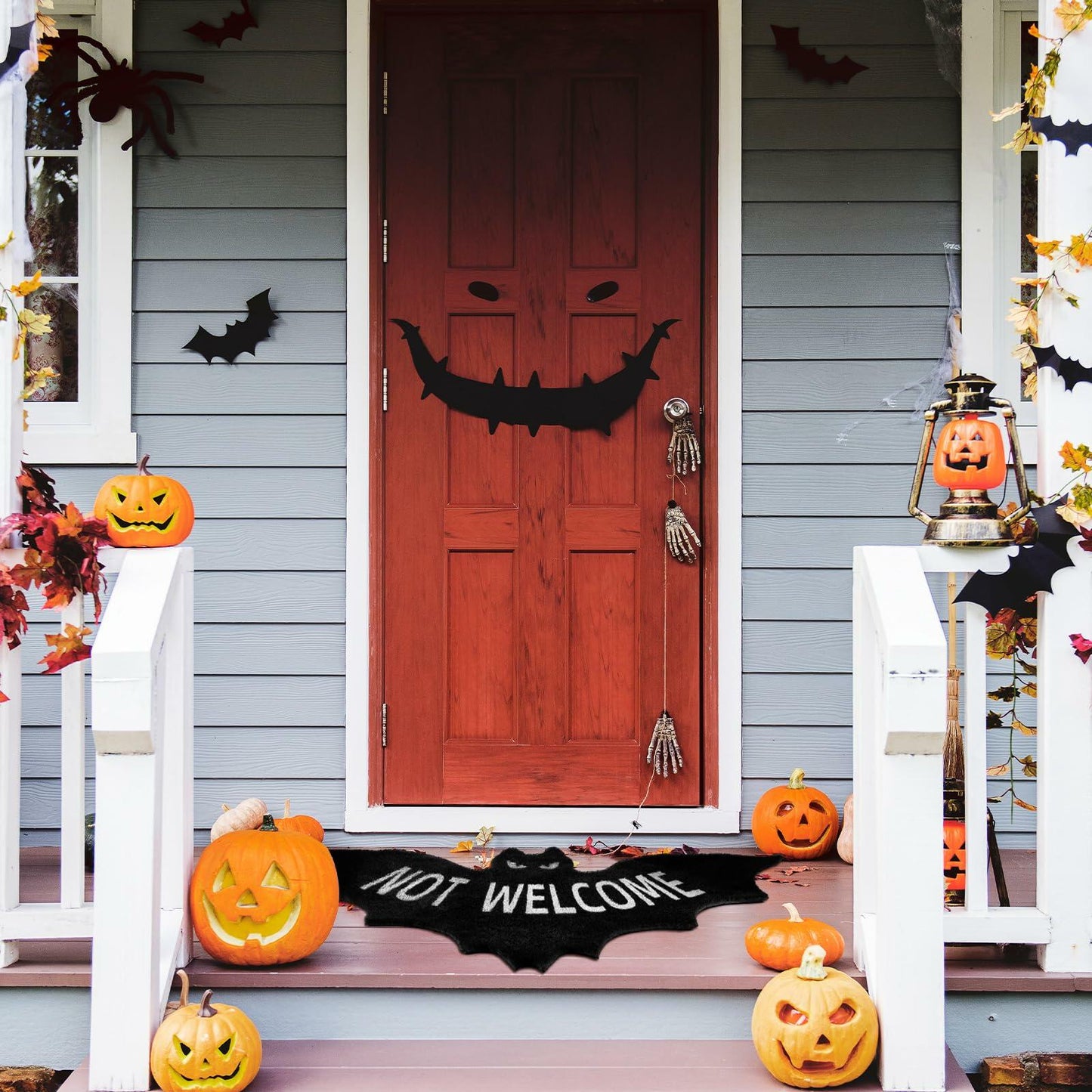 Drydiet Halloween Unwelcome Bat Door Mat 20x40 Large Black Coco Coir