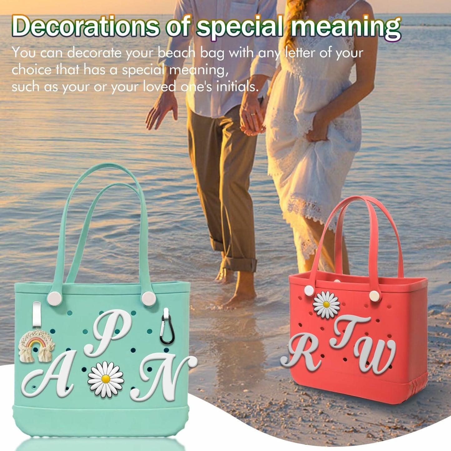 MISHANIER 4 Pcs Alphabet Silicone Charms for Bogg Bag Accessories P Color