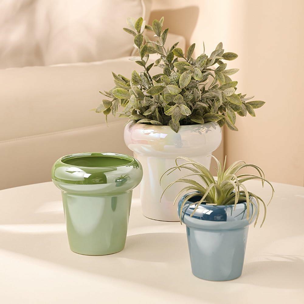 TENLOY 5in Blue Glazed Ceramic Indoor Planter Pot with Drainage Hole