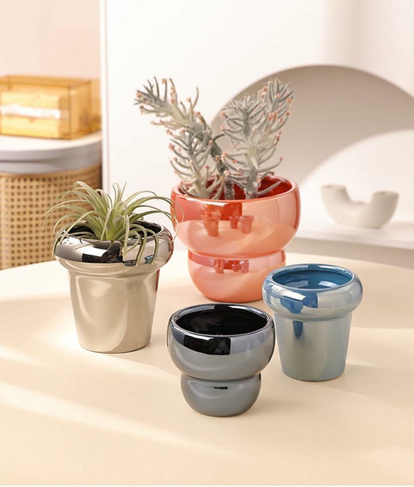 TENLOY 5in Blue Glazed Ceramic Indoor Planter Pot with Drainage Hole