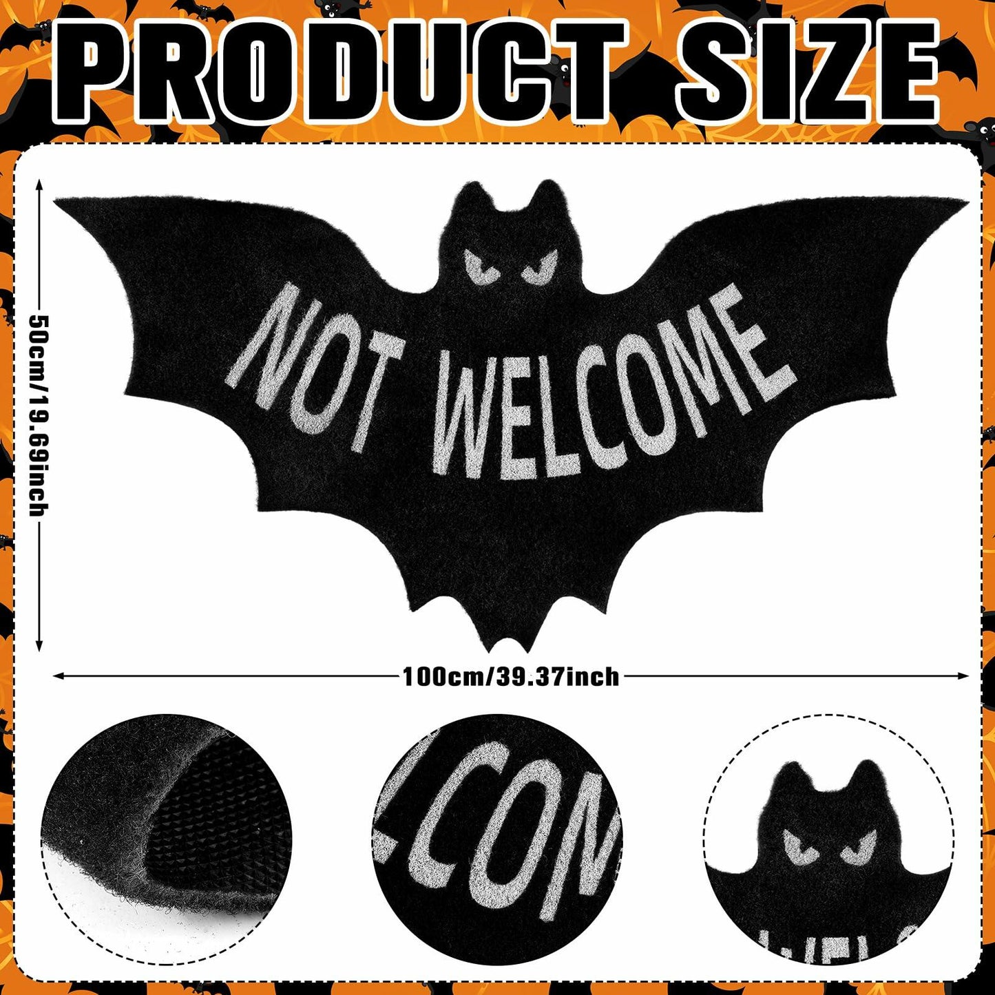 Drydiet Halloween Unwelcome Bat Door Mat 20x40 Large Black Coco Coir