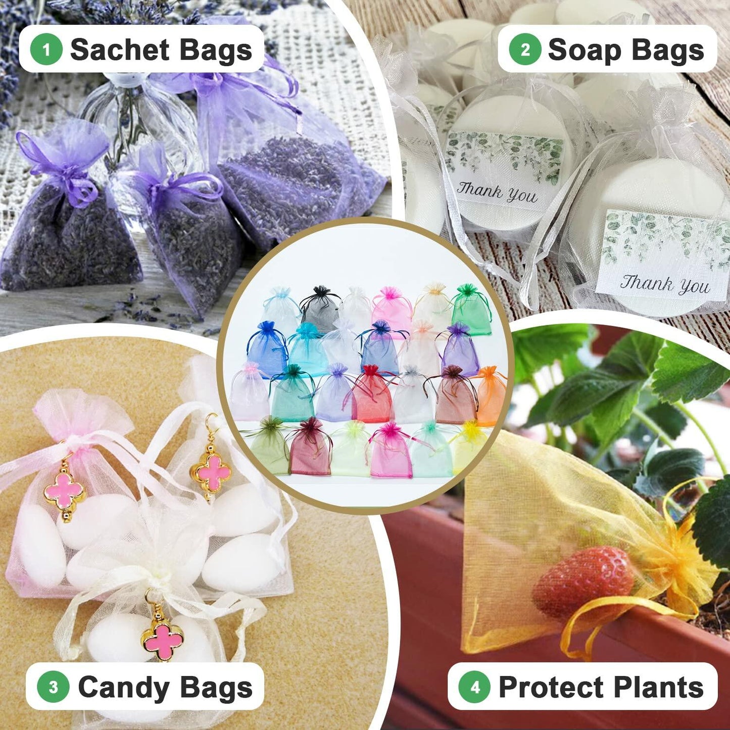 Ableme Deco Purple Organza Drawstring Bags 3x4 Inch 100 Pcs