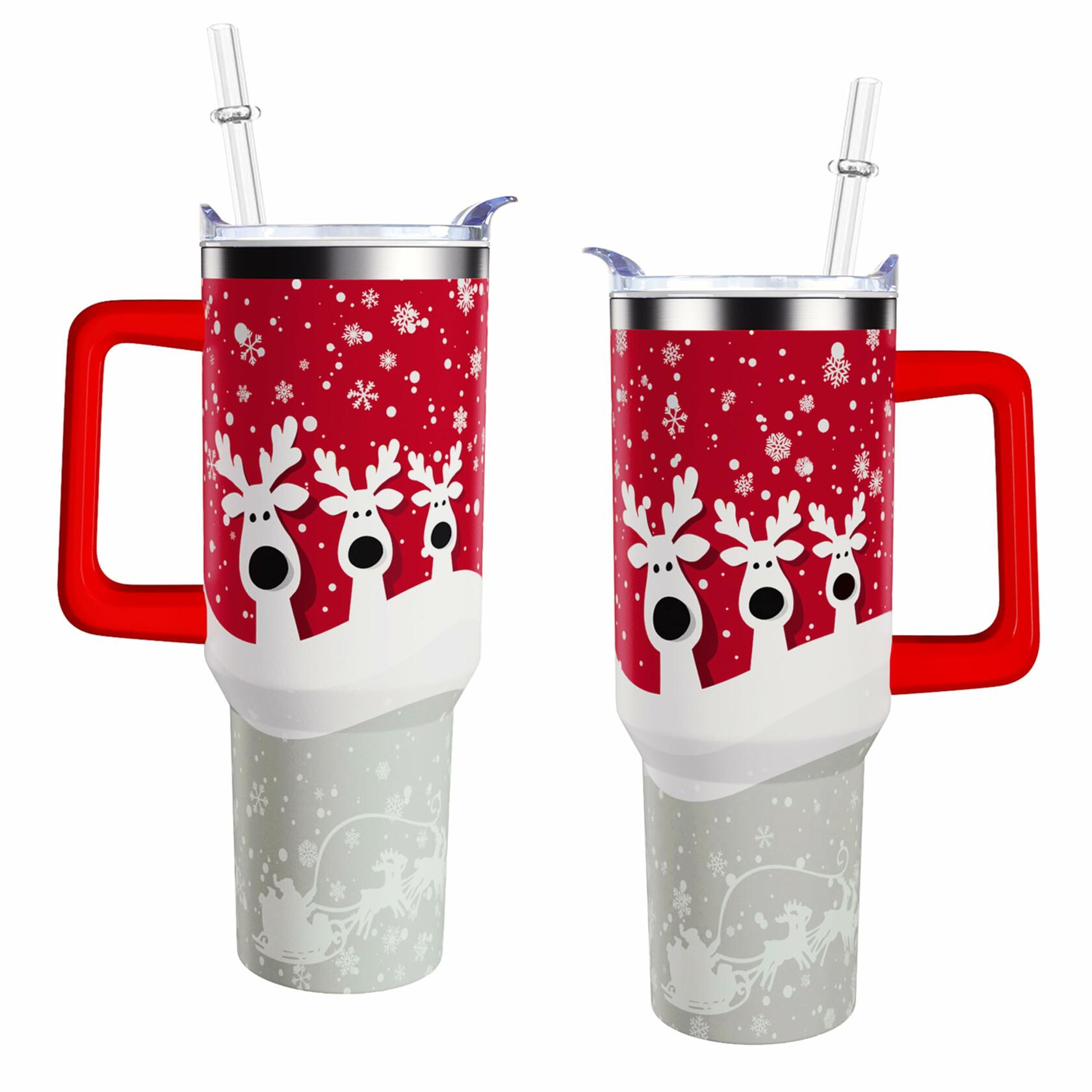 aiwkjdns 40oz Stainless Steel Merry Christmas Tumbler Handle Straw Red Snowman