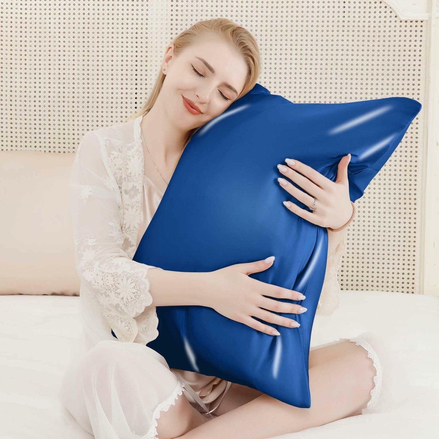 Momelo 100% Pure Mulberry Silk Pillowcase Cooling Zipper Gem Blue 1Pc Size Queen