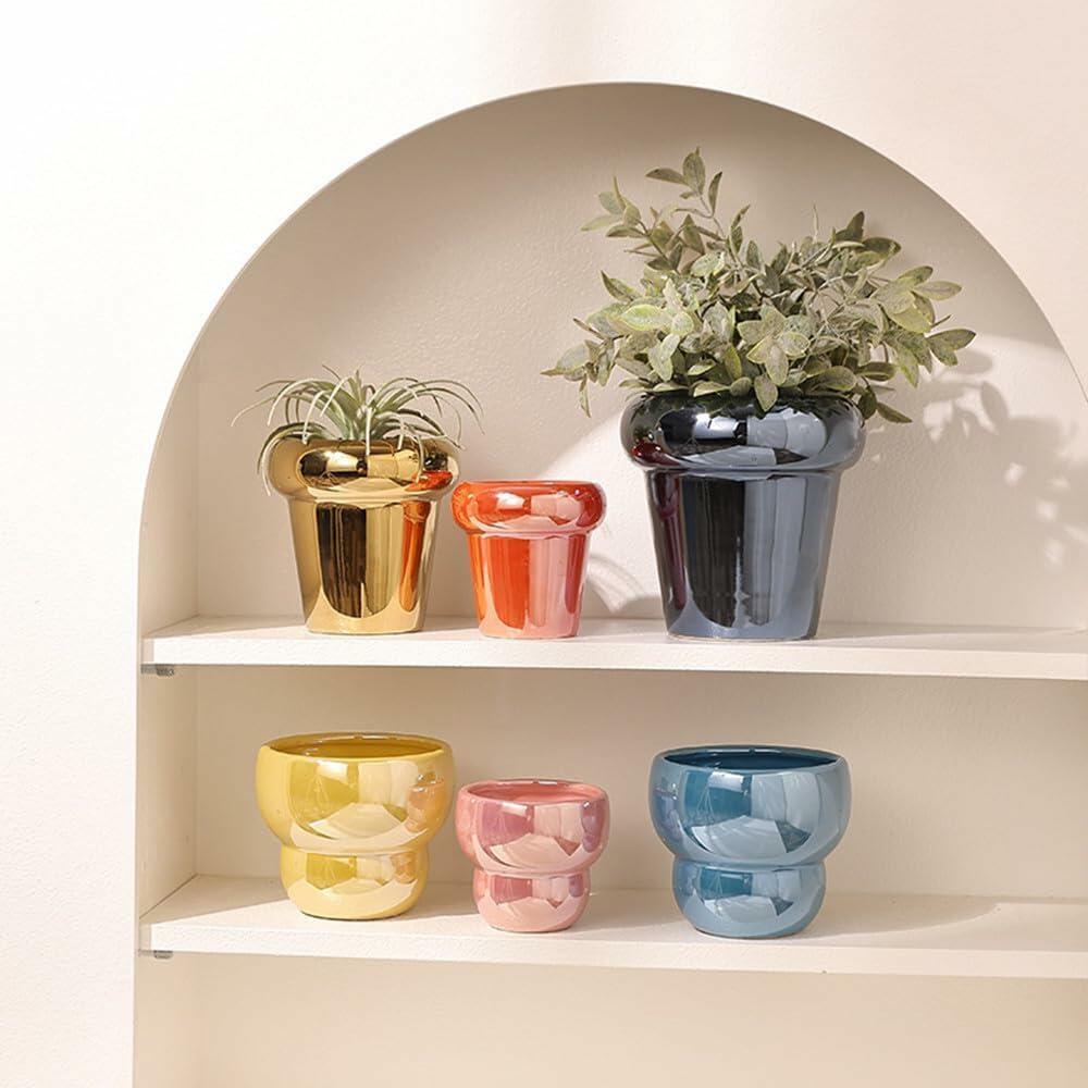 TENLOY 5in Blue Glazed Ceramic Indoor Planter Pot with Drainage Hole