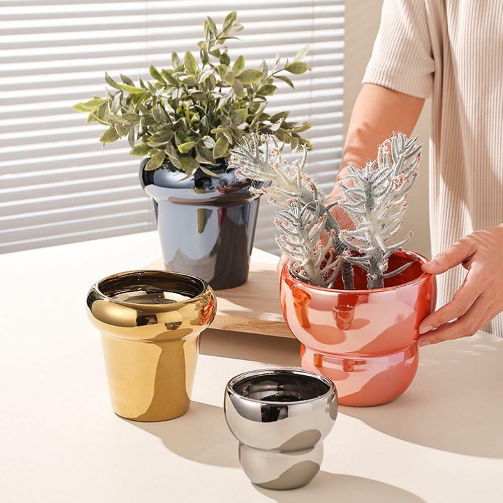 TENLOY 5in Blue Glazed Ceramic Indoor Planter Pot with Drainage Hole