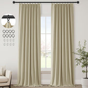 ChrisDowa Pinch Pleated Blackout Linen Curtains 40x102in Greyish Beige 2 Panels