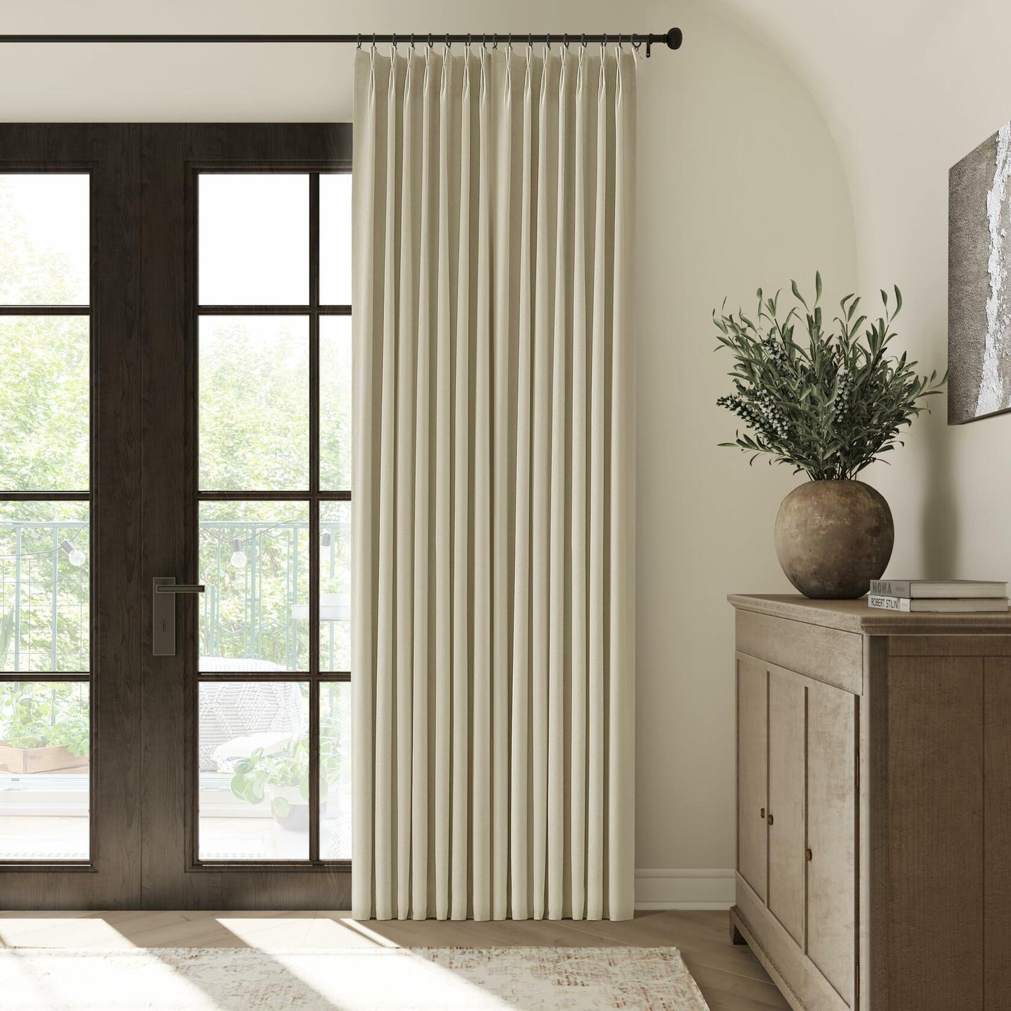 ChrisDowa Pinch Pleated Blackout Linen Curtains 40x102in Greyish Beige 2 Panels