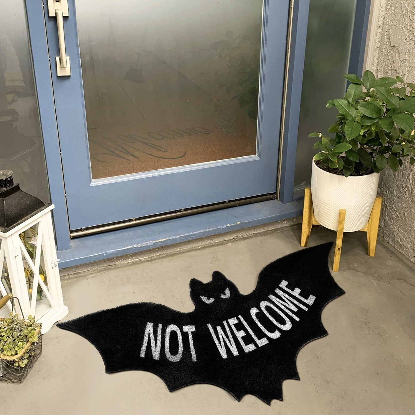Drydiet Halloween Unwelcome Bat Door Mat 20x40 Large Black Coco Coir