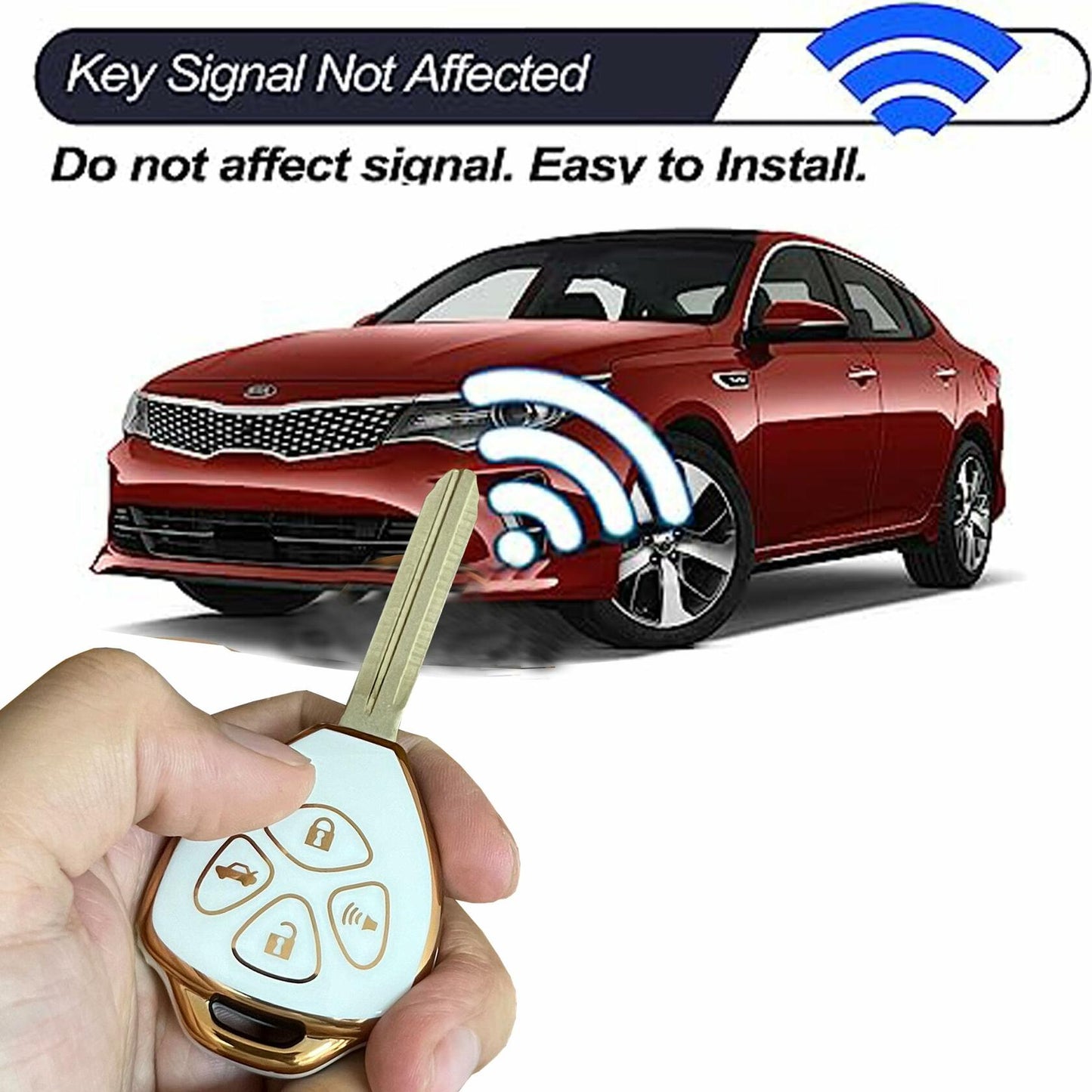 TAPAYICA Toyota Key Fob Cover 4 Buttons White-Gold TPU Shell with Keychain