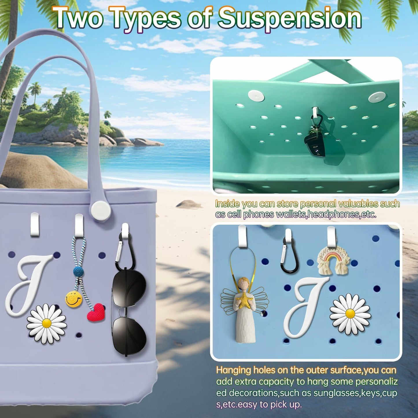 MISHANIER 4 Pcs Alphabet Silicone Charms for Bogg Bag Accessories P Color