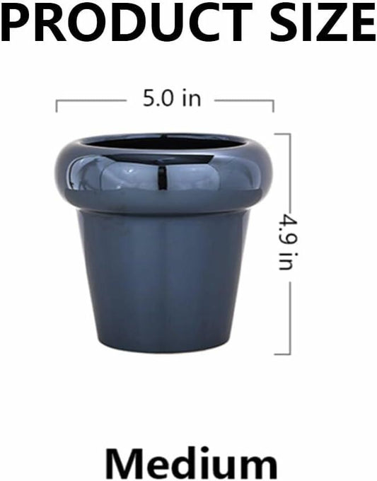 TENLOY 5in Blue Glazed Ceramic Indoor Planter Pot with Drainage Hole