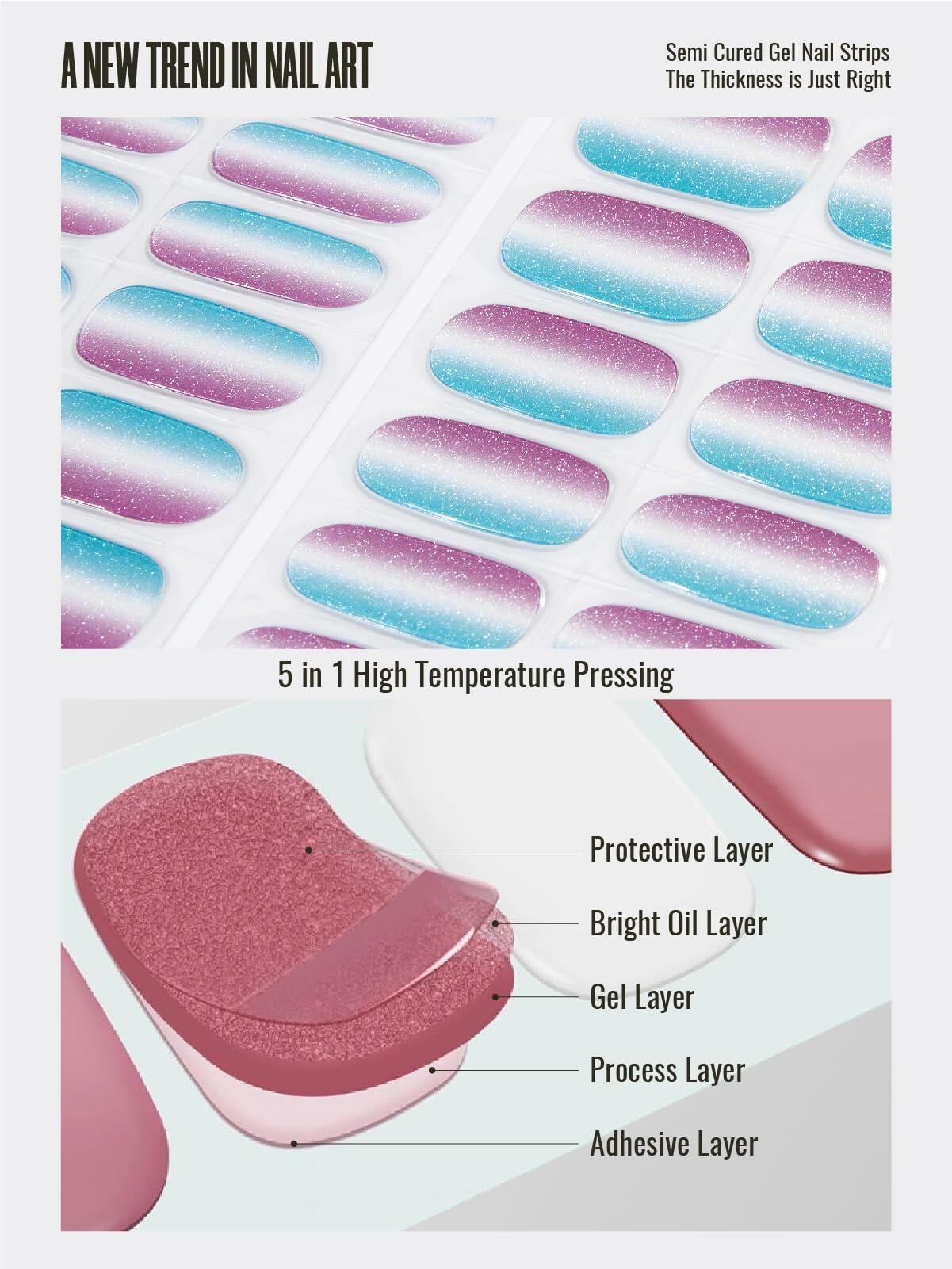 Nelikoo Semi Cured Gel Nail Strips 30 pcs Wonderland 2 Weeks Lasting