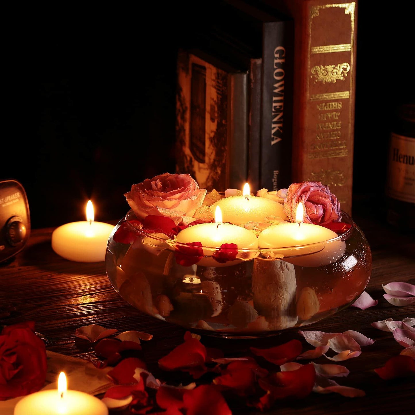 KNOURT 12 Pack Floating Candles 3" Ivory Unscented Dripless Wax