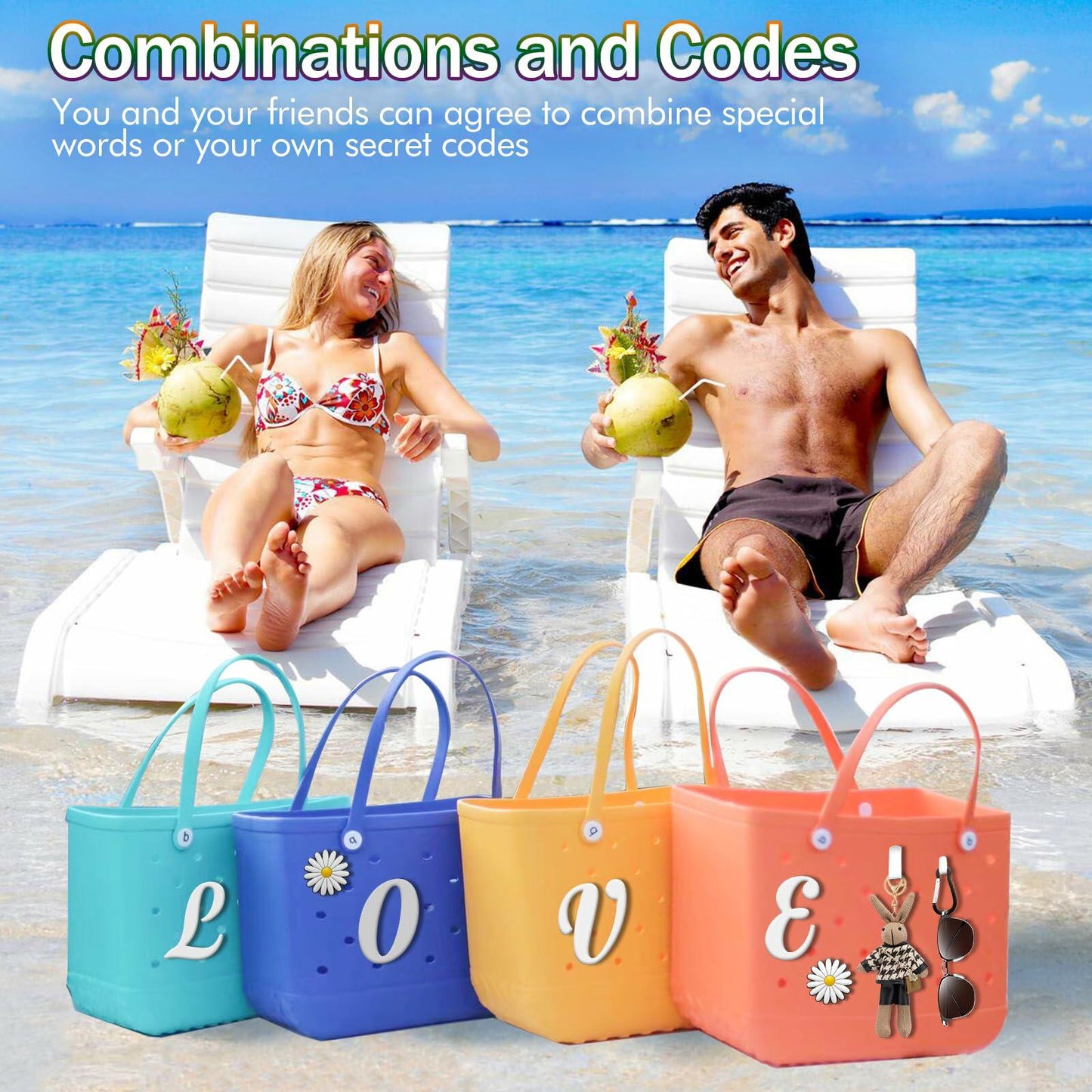 MISHANIER 4 Pcs Alphabet Silicone Charms for Bogg Bag Accessories P Color