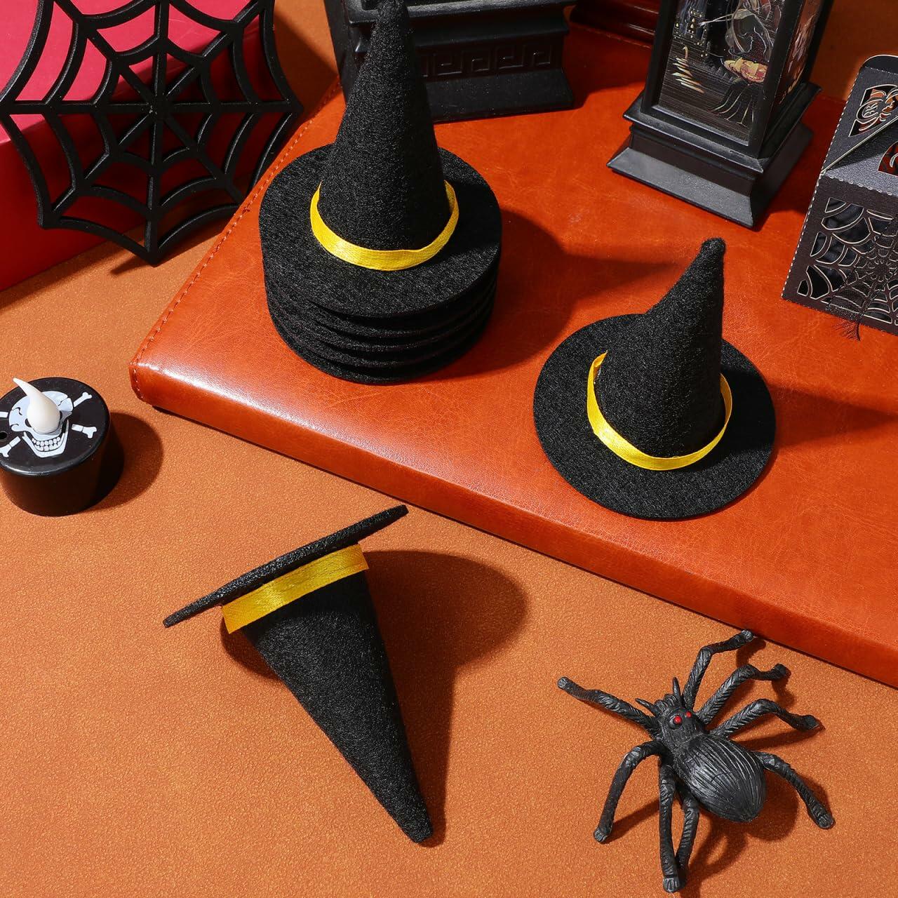 BESTOYARD 48 Pcs Halloween Mini Witch Hats Black Felt Party Favors Decor