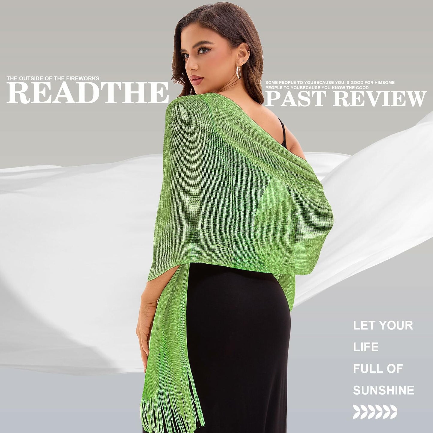 Wexnova Women Shawls Wraps Evening Dresses Black Gold Soft Lightweight Chiffon