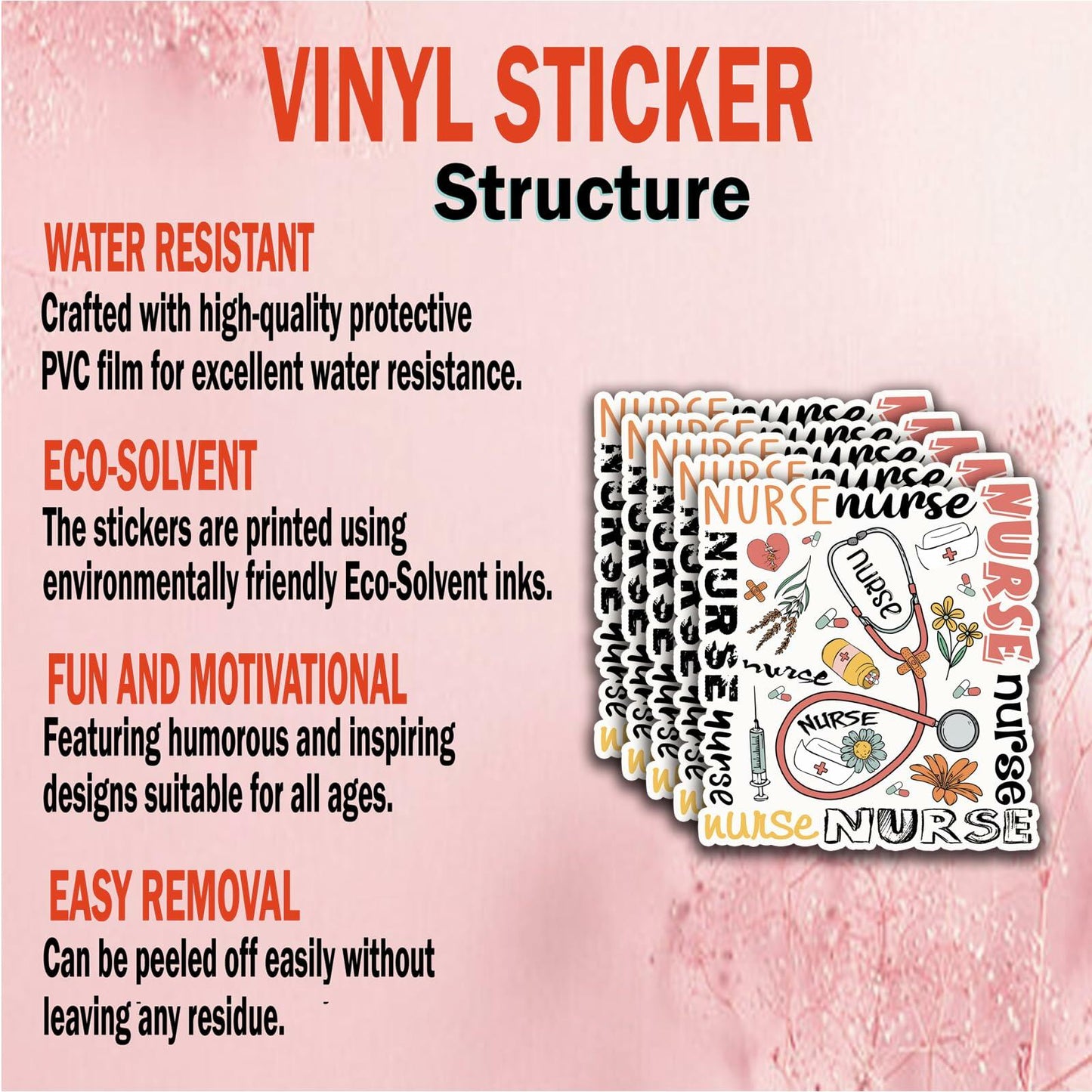 NAAFARI Cute Nurse Vinyl Stickers Waterproof Decal 3"x2.8" 3Pcs Multicolor