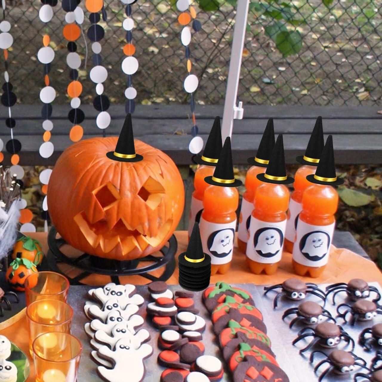 BESTOYARD 48 Pcs Halloween Mini Witch Hats Black Felt Party Favors Decor