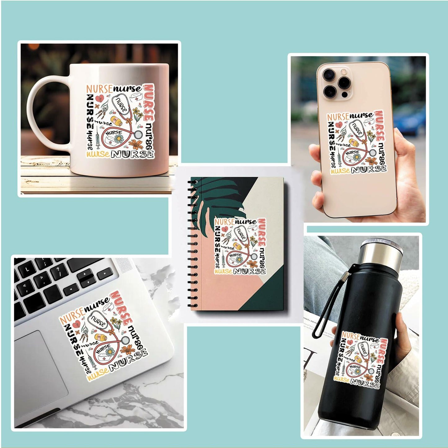 NAAFARI Cute Nurse Vinyl Stickers Waterproof Decal 3"x2.8" 3Pcs Multicolor