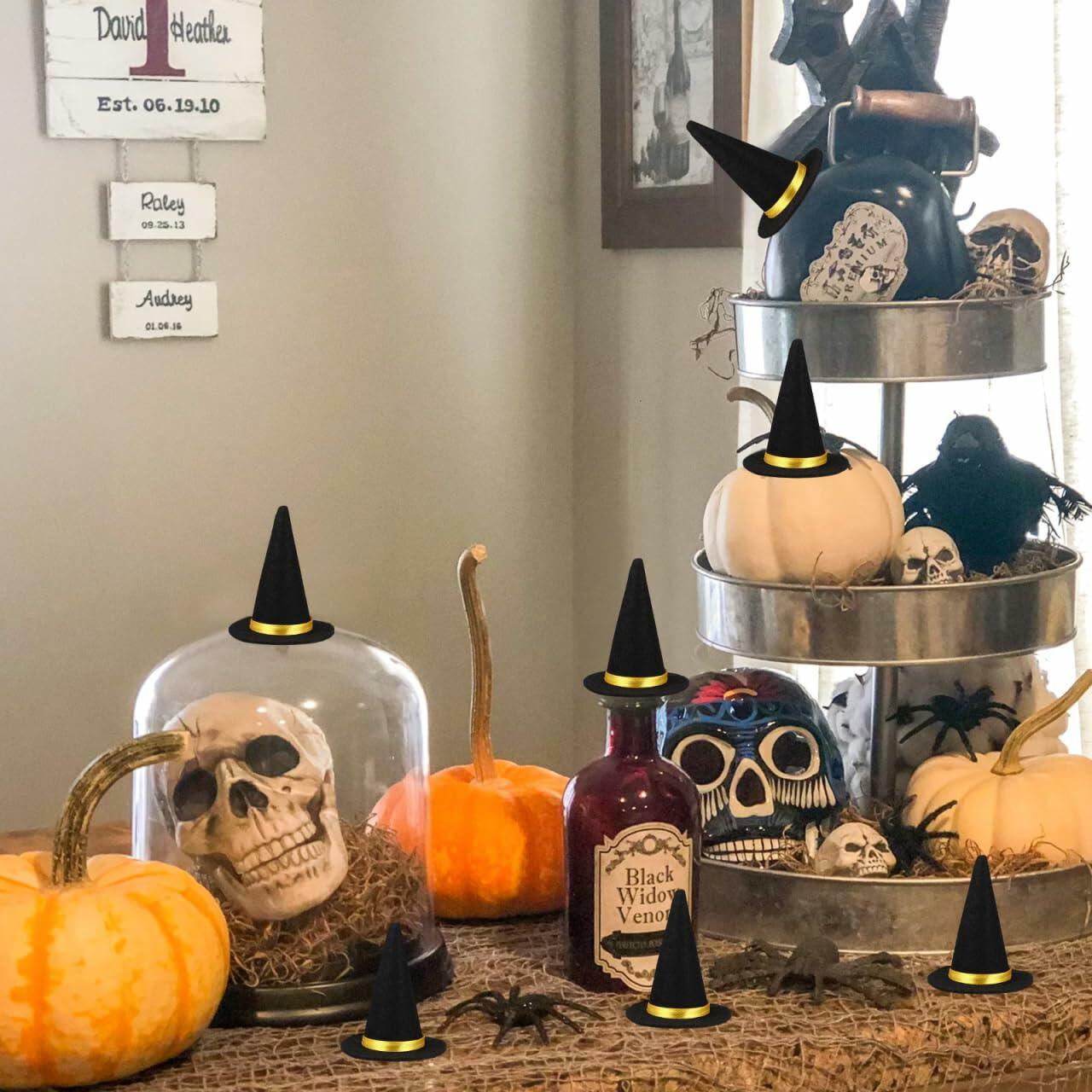 BESTOYARD 48 Pcs Halloween Mini Witch Hats Black Felt Party Favors Decor