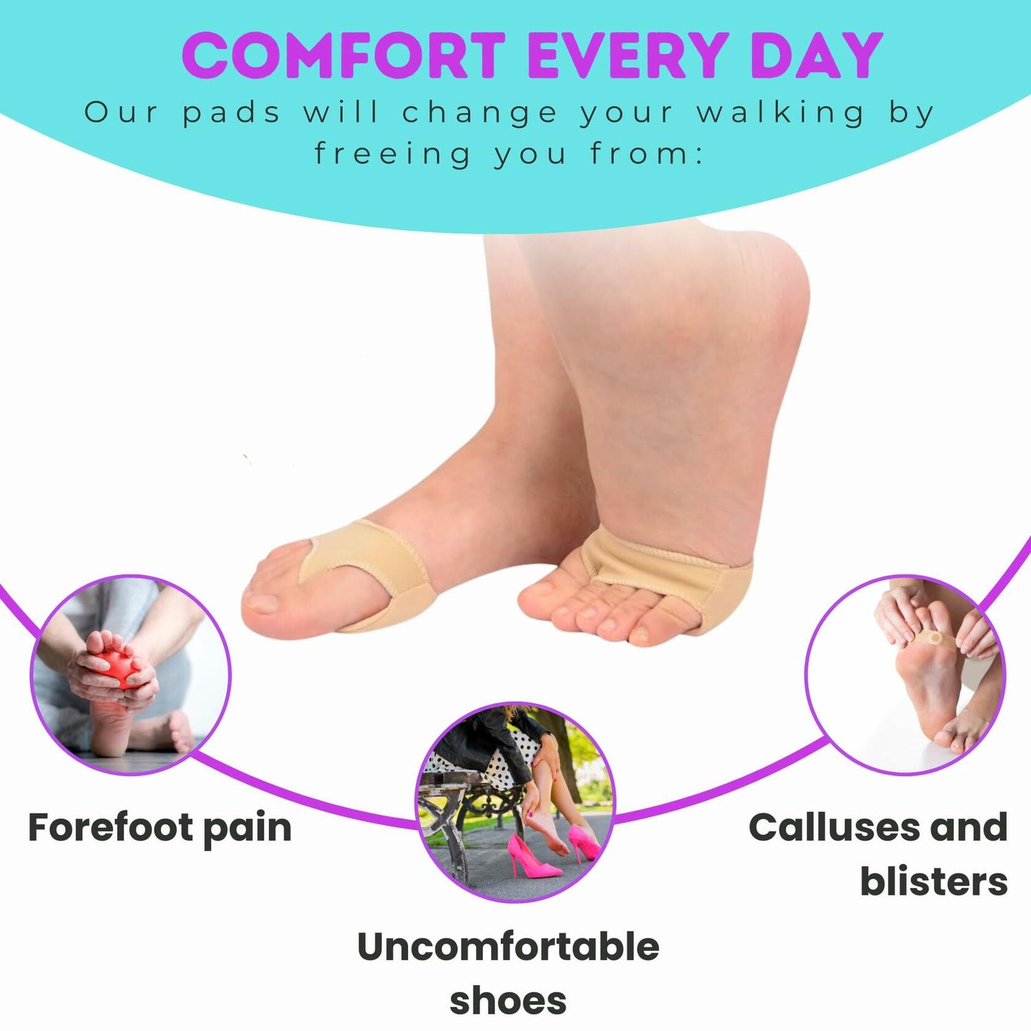 BACK TO ROOTZ Metatarsal Pads Gel Cushions Skin Color 1 Pair Size Small 5-8