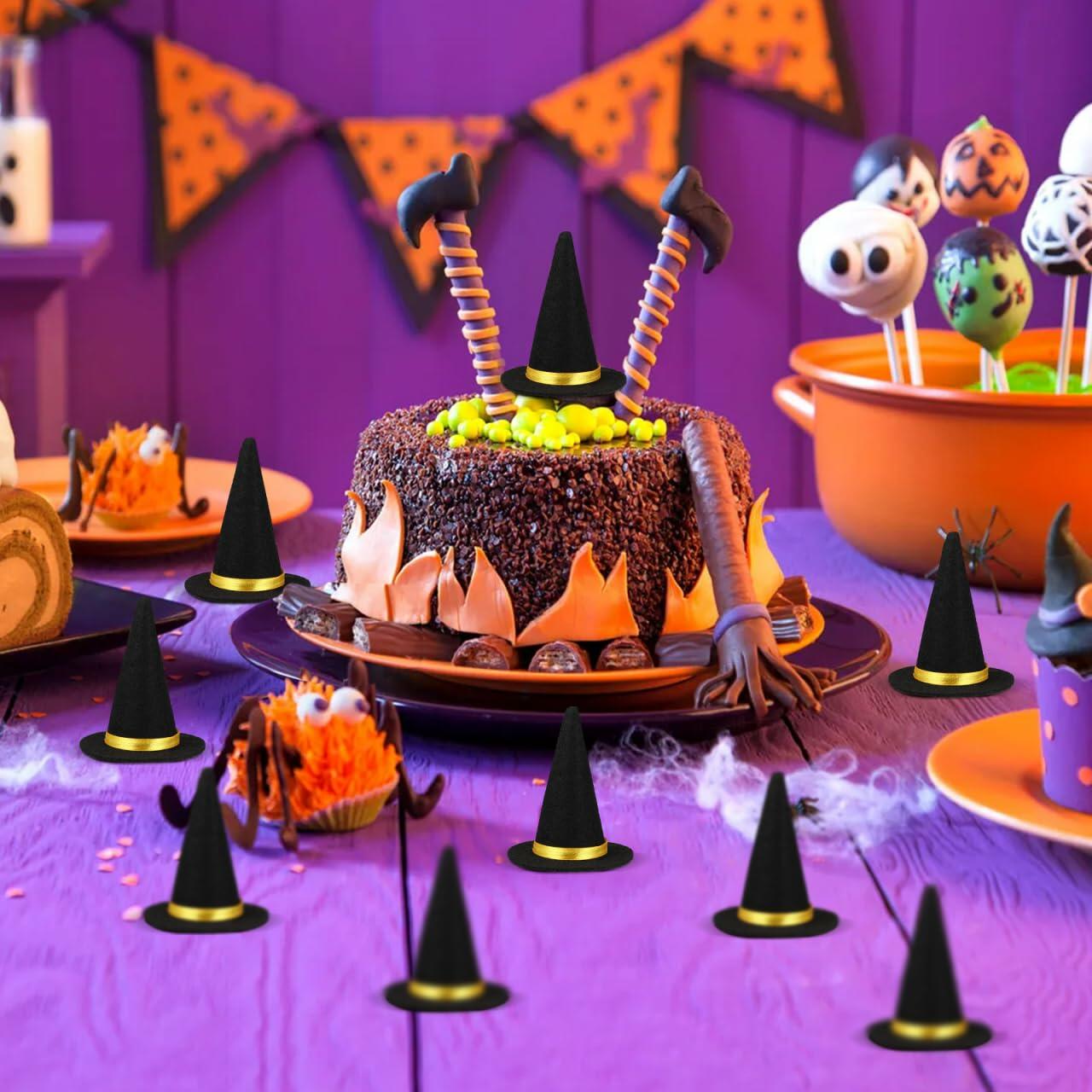 BESTOYARD 48 Pcs Halloween Mini Witch Hats Black Felt Party Favors Decor